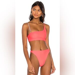 Revolve Love Wave Tatiana Coral Rhinestone Strap Bikini Set Luxury | Size M